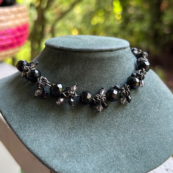 Vintage Black Beaded Vampy Necklace Choker Whimsigoth Chunky Choker - Picture 2 of 3